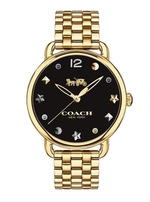 Coach Delancey Black Dial Gold Steel Strap Watch for Women - 14502813