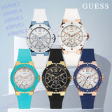 Guess Overdrive White Dial Blue Rubber Strap Watch for Women - W0149L5