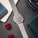 Calvin Klein Minimal Grey Dial Silver Mesh Bracelet Watch for Women - K3M2212X