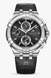 Maurice Lacroix Aikon Chronograph Black Dial Black Leather Strap Watch for Men - AI1018-SS001-330-1