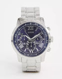 Guess Horizon Chronograph Quartz Blue Dial Silver Steel Strap Watch for Men - W0379G3