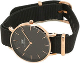 Daniel Wellington Classic Petite Cornwall Black Dial Black NATO Strap Watch For Women - DW00100215