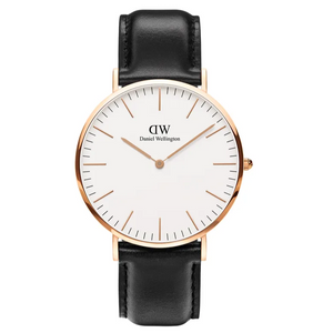 Daniel Wellington Classic Sheffield White Dial Black Leather Strap Watch For Men - DW00100007