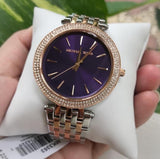 Michael Kors Darci Purple Dial Two Tone Steel Strap Watch for Women - MK3353