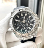 Guess Baguette Crystals Black Dial Black Silicone Strap Watch For Men - GW0208G1