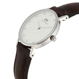 Daniel Wellington Classy Bristol White Dial Brown Leather Strap Watch For Women - DW00100070