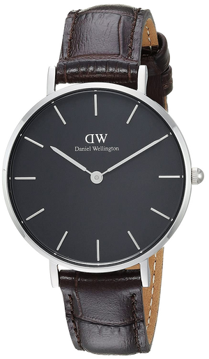 Daniel Wellington Classic Petite York Black Dial Brown Leather Strap Watch For Women - DW00100182
