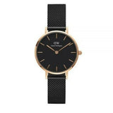 Daniel Wellington Petite Ashfield Black Dial Black Mesh Strap Watch For Women - DW00100245