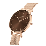 Daniel Wellington Petite Melrose Brown Dial Rose Gold Mesh Strap Watch For Women - DW00100477