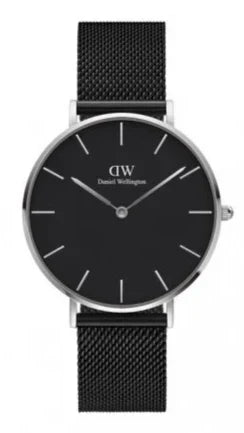 Daniel Wellington Petite Ashfield Black Dial Black Mesh Strap Watch For Women - DW00100308