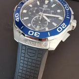 Tag Heuer Aquaracer Chronograph Blue Dial Black Rubber Strap Watch for Men - CAY111B.FT6041