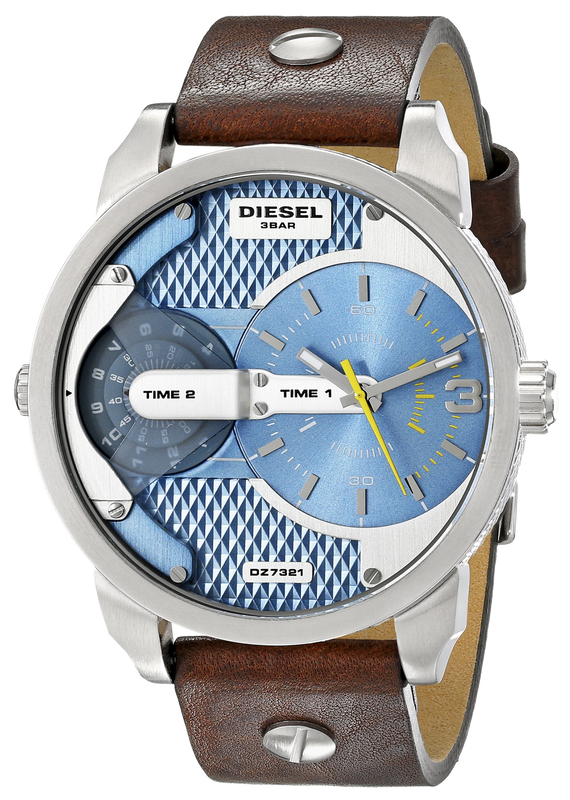 Diesel Mini Daddy LIght Blue Dial Brown Leather Strap Watch For Men - DZ7321