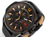Diesel Mega Chief Chronograph Black Dial Black Leather Strap Watch For Men - DZ4291
