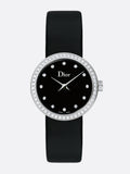 Dior La D De Dior Diamonds Black and Blue Dial Black Leather Strap Watch for Women - CD047111A004 0000