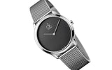 Calvin Klein Minimalist Black Dial Silver Mesh Bracelet Watch for Men - K3M2112X