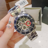 Guess Axle Multifunction Black Dial Silver Steel Strap Watch For Men - GW0488G1