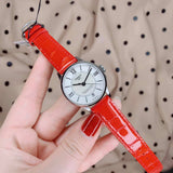 Tissot Chemin Des Tourelles Powermatic 80 Mother of Pearl White Dial Red Leather Strap Watch For Women - T099.207.16.118.00
