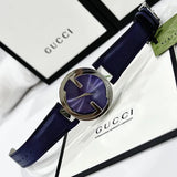 Gucci Interlocking G Blue Dial Blue Leather Strap Watch For Women - YA133322