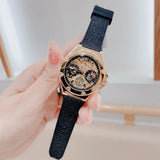 Guess Asteria Multifunction Gold Dial Black Rubber Strap Watch For Women - GW0620L2