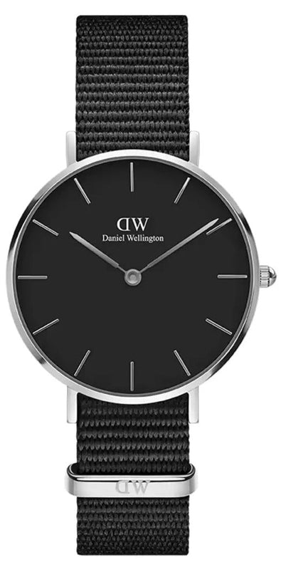 Daniel Wellington Classic Petite Cornwall Black Dial Black NATO Strap Watch For Women - DW00100216