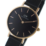 Daniel Wellington Petite Ashfield Black Dial Black Mesh Strap Watch For Women - DW00100245