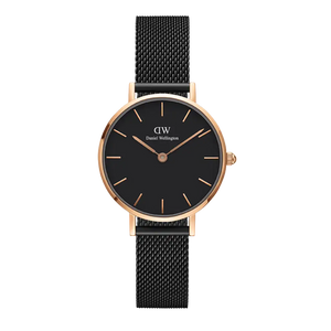 Daniel Wellington Petite Ashfield Black Dial Black Mesh Strap Watch For Women - DW00100245