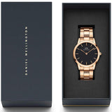 Daniel Wellington Iconic Link Black Dial Rose Gold Steel Strap Watch For Men - DW00100344