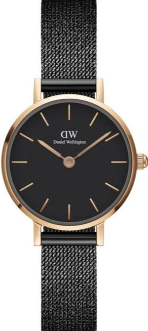 Daniel Wellington Classic Petite Pressed Ashfield Black Dial Black Mesh Bracelet Watch For Women - DW00100441