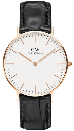 Daniel Wellington Classic Petite Sheffield White Dial Black Leather Strap Watch For Women - DW00100230