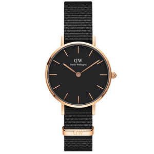 Daniel Wellington Petite Cornwall Black Dial Black Nylon Strap Watch for Women - DW00100247