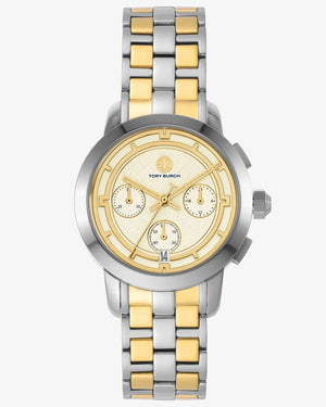 Tory Burch Classic Chronograph White Dial Two Tone Steel Strap Watch for Women - TBW1034