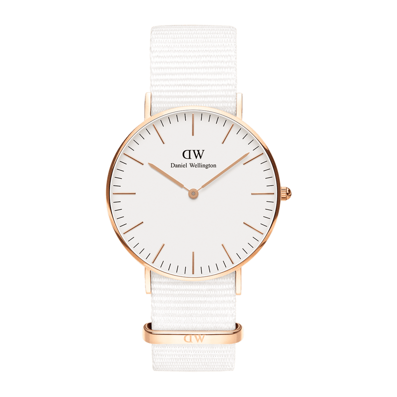 Daniel Wellington Classic Dover White Dial White Nylon Strap Watch For Women - DW00100309
