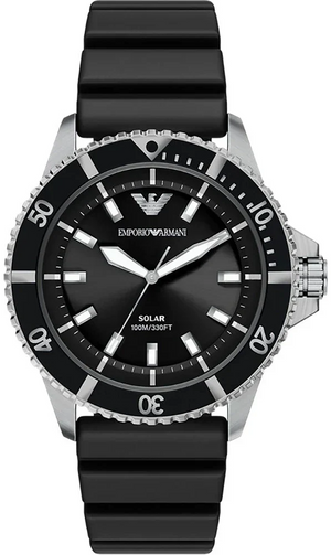 Emporio Armani World Explorer Solar Black Dial Black Silicone Strap Watch for Men - AR11788