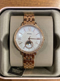 Fossil Jacqueline Analog Moonphase Mother of Pearl White Dial Rose Gold Steel Strap Watch for Women - ES5165