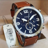 Fossil Nate Chronograph Navy Blue Dial Brown Leather Strap Watch for Men - JR1504