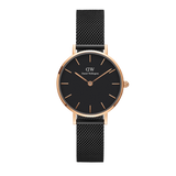 Daniel Wellington Petite Ashfield Black Dial Black Mesh Strap Watch for Women - DW00100307