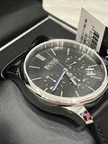Hugo Boss Time One Chronograph Black Dial Black Leather Strap Watch for Men - 1513430