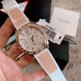 Guess Swirl Quartz Silver Dial White Rubber Strap Watch For Women - W1096l2