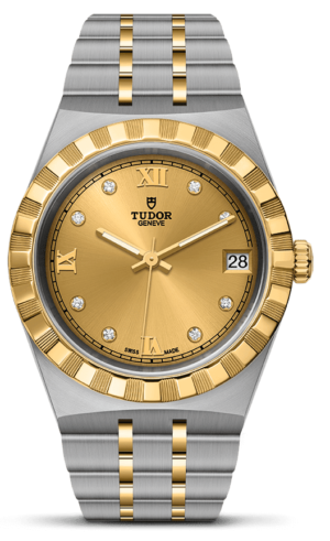 Tudor Royal Automatic Diamonds Gold Dial Two Tone Steel Strap Watch for Men - M28603-0006