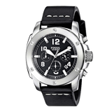 Fossil Modern Machine Chronograph Black Dial Black Leather Strap Watch for Men - FS4928
