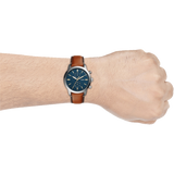 Fossil Townsman Chronograph Blue Dial Brown Leather Strap Watch for Men - FS5279