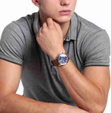Fossil Grant Chronograph Blue Dial Brown Leather Strap Watch for Men - FS5210