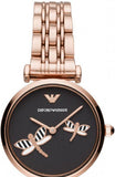 Emporio Armani Gianni T Bar Black Dial Rose Gold Steel Strap Watch For Women - AR11206