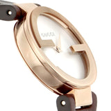 Gucci G Interlocking Mother of Pearl Dial Brown Leather Strap Watch For Women - YA133516