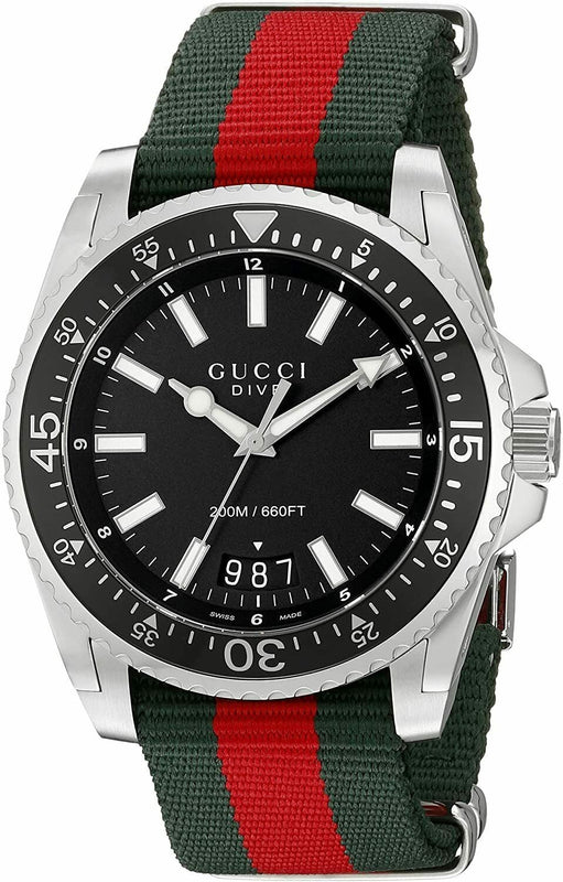 Gucci Dive Black Dial Two Tone NATO Strap Watch For Men - YA136206