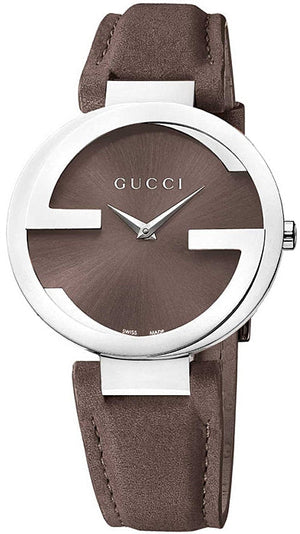 Gucci Interlocking G Brown Dial Brown Leather Strap Watch For Women - YA133319