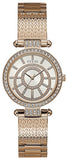 Guess Muse Quartz Silver Dial Rose Gold Steel Strap Watch For Women - W1008L3