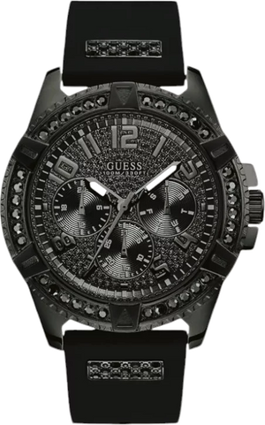 Guess Frontier Crystals Black Dial Black Silicone Strap Watch For Men - W1132G3