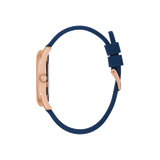 Guess Cubed Analog Rose Gold Dial Blue Leather Strap Watch For Women - GW0665L2