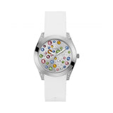Guess Wanderlust Crystals Silver Dial White Rubber Strap Watch For Women - W1059L3
